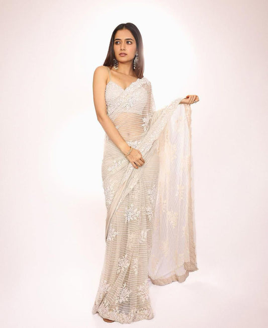 Beautiful Partywear Saree with Thread &amp; Sequin Work All Over