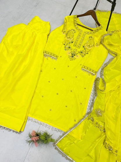Designer Sequence Embroidery Work Farsi Salwaar Suit With Dupatta