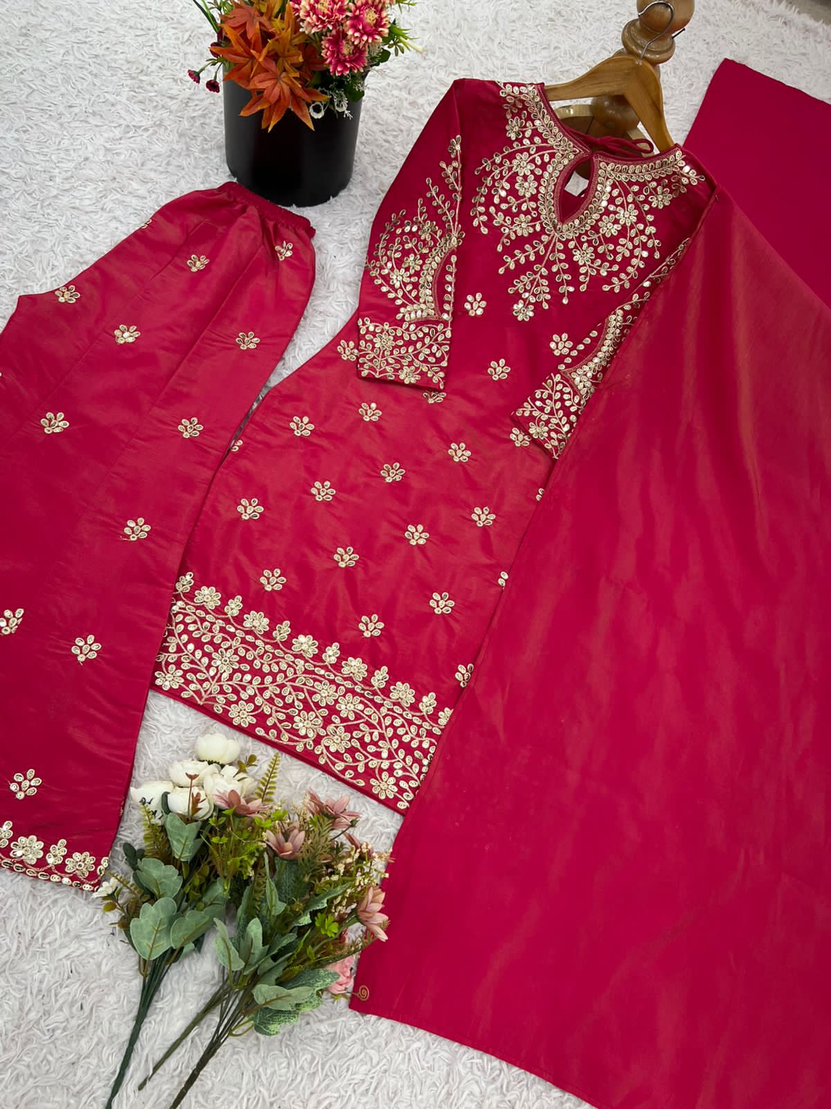 Simar Silk With Embroidery Work Top-Bottom And Dupatta Set Fully Stitched Ready To Wear