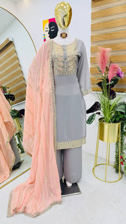 Designer Party Top Pallazo & Dupatta Set