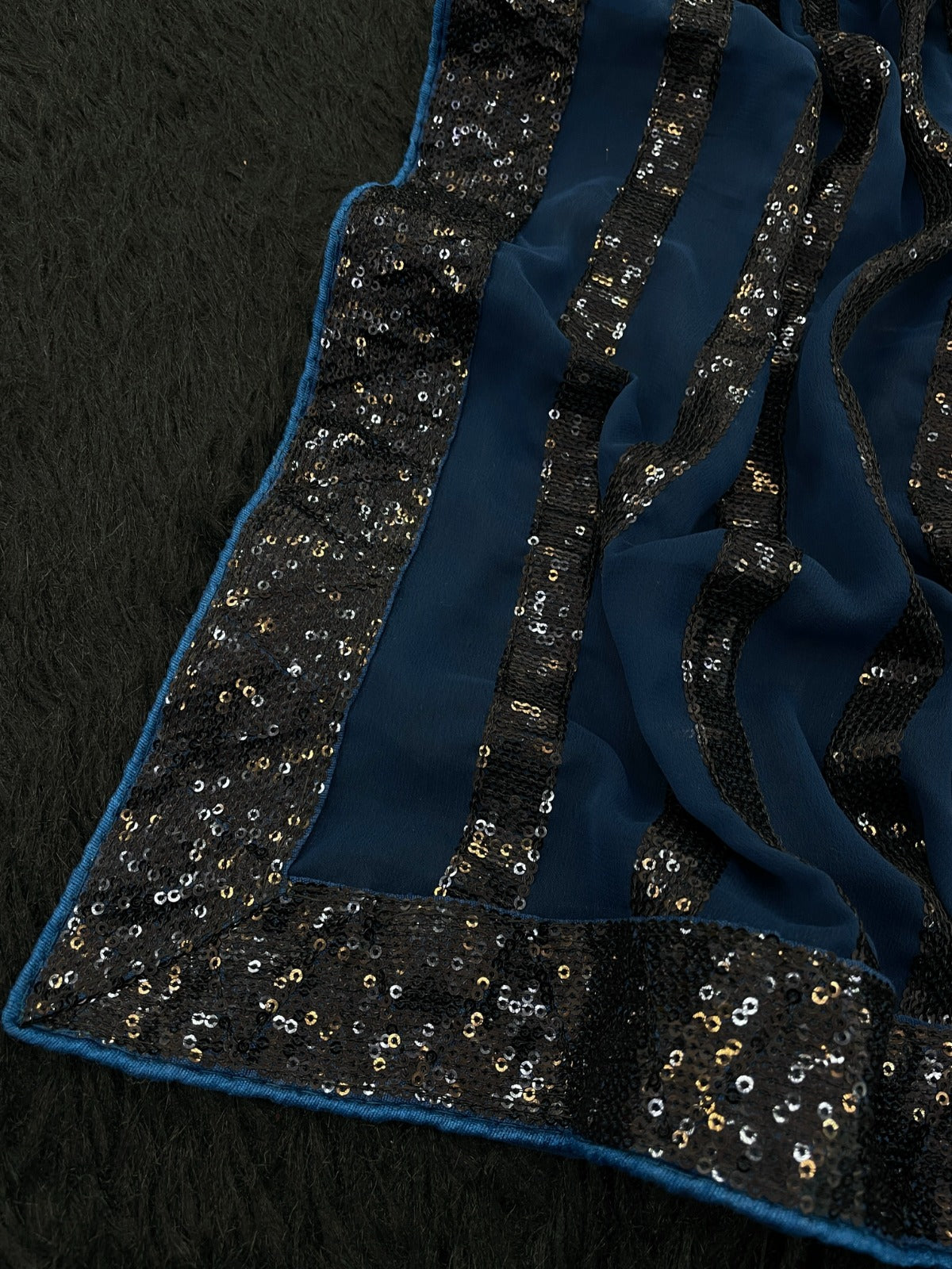 Blue Color Beautiful Sequence Saree in georgette fabric