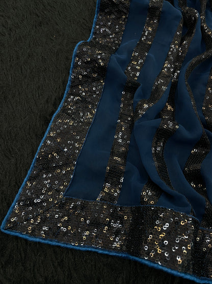 Blue Color Beautiful Sequence Saree in georgette fabric