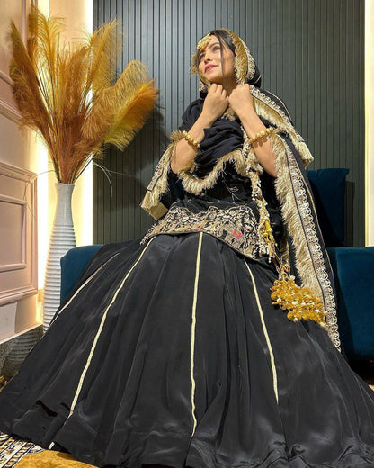 black Color Beauitful Lehenga Dress in Crep silk FAbric