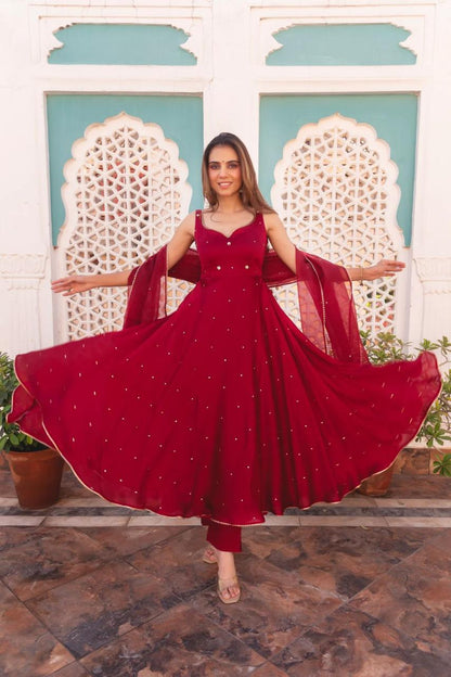 Red Color Beautiful Anarkali Gown In Georgette Fabric