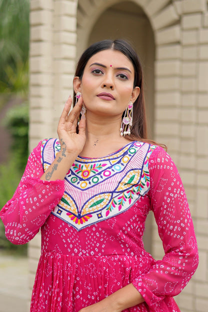 Pink Color Beautiful Georgette Fabric navratri Gown
