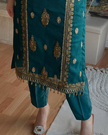 Chinnon Silk With Heavy Embroidery Coding Sequence Work Dress