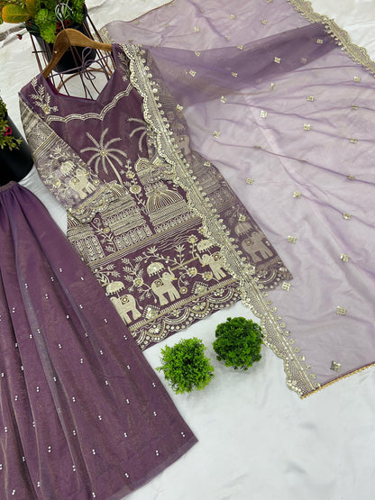Designer Collection In Twill Net With Heavy Embroidery Sequence Work Top-Bottom And Dupatta