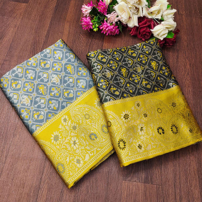 Yellow Grey Color Beauitful Daily Wear Use Saree