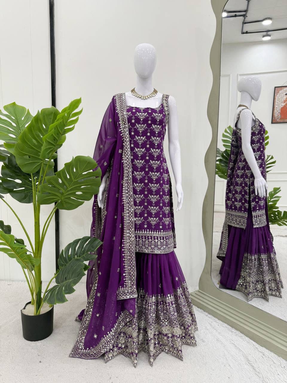 purple colour beautiful partywear sharara dress