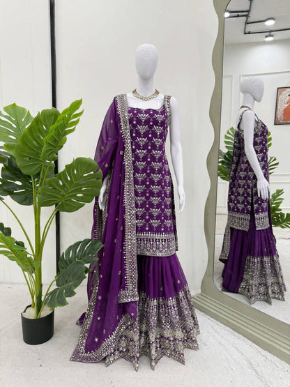 purple colour beautiful partywear sharara dress