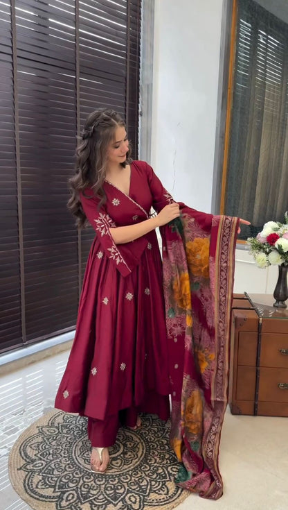 Purple Colour Beautiful Chinnon fabric With Embroidery Sequence Work Gown And Dupatta Set