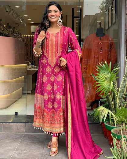 Pink Color New Pakistani Reshmi Suit Set