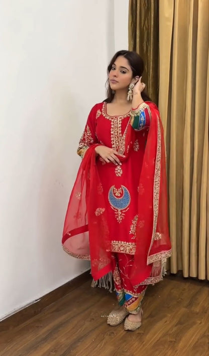 Red Color Beautiful Partywear Dress in Silk Fabric