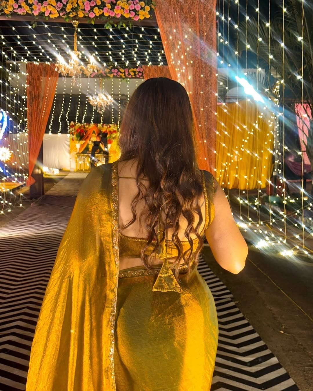Golden Color Beautiful Partywear Saree