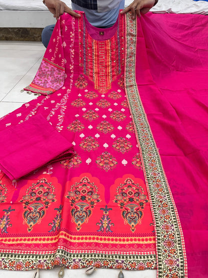 Pink Color New Pakistani Reshmi Suit Set