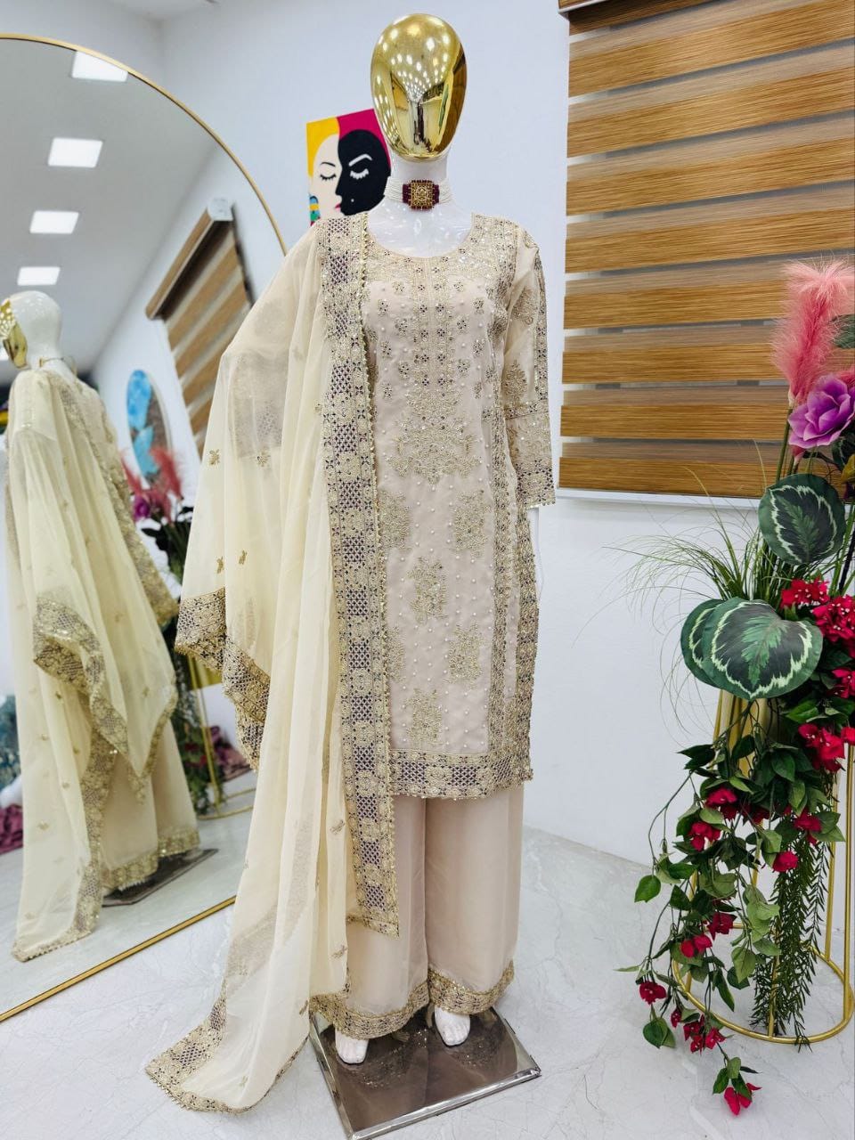 Cream Color Beautiful Partywear Dress in Georgette fabric