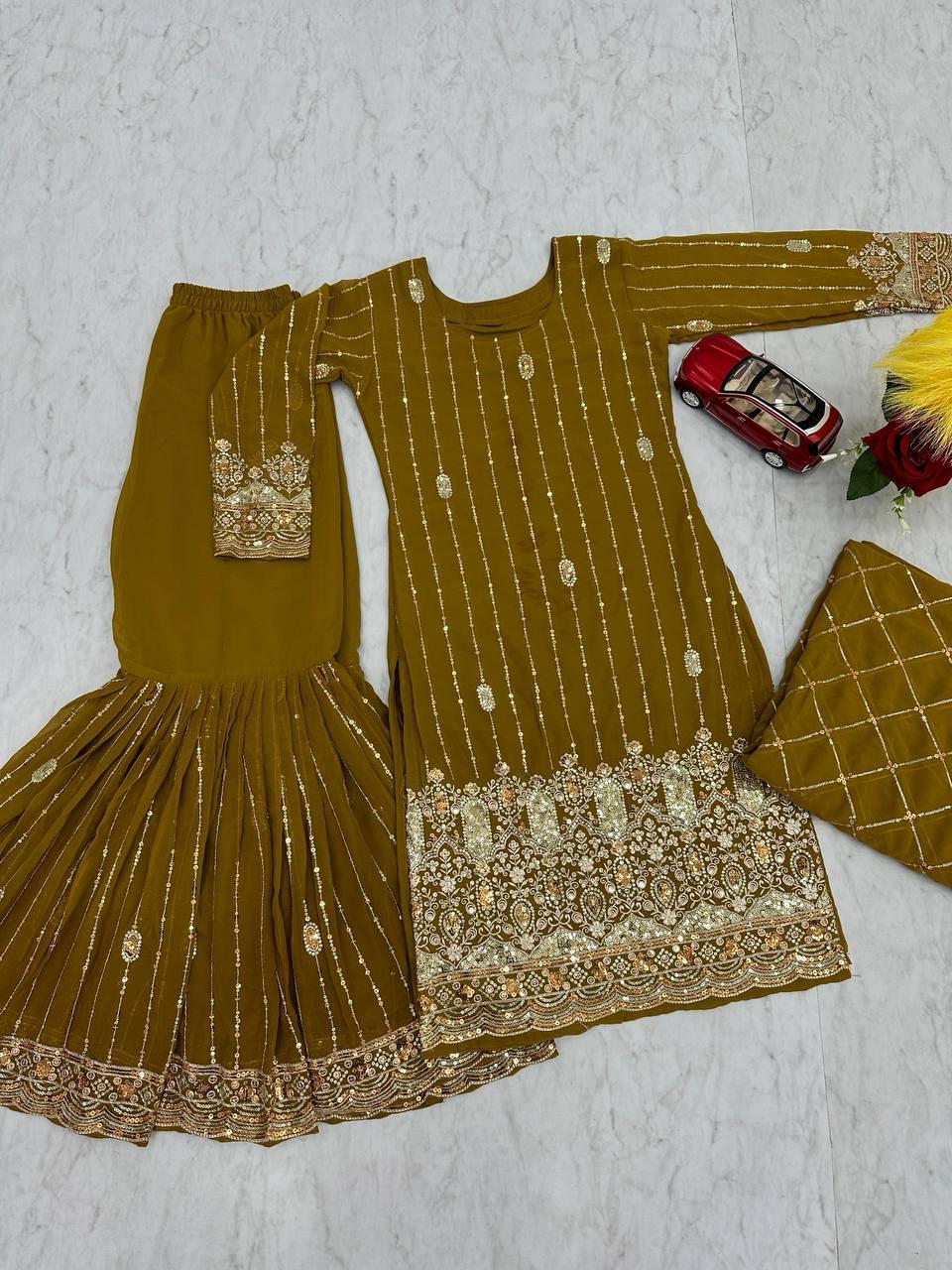 Embroidered Suit & Sharara in georgette fabric