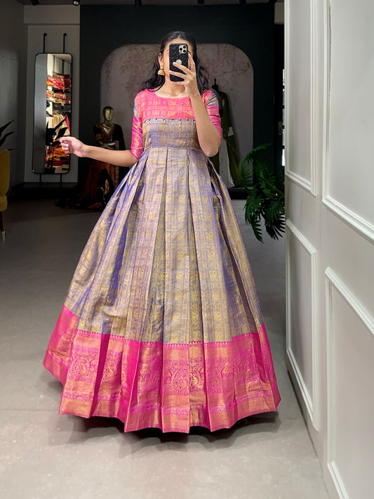 Kanjivaram And Zari Weaving Work Appliqued Gown