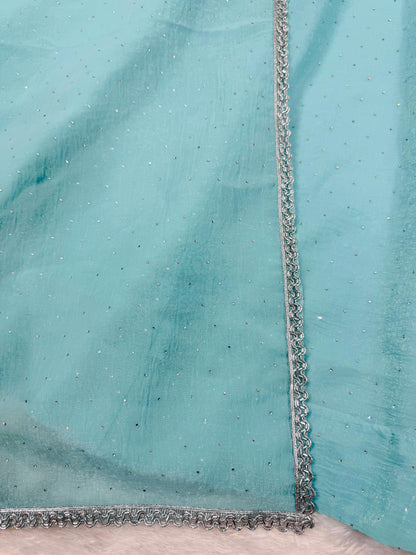 Sky BLue Color Beautiful Gown in Crush Silk Fabric