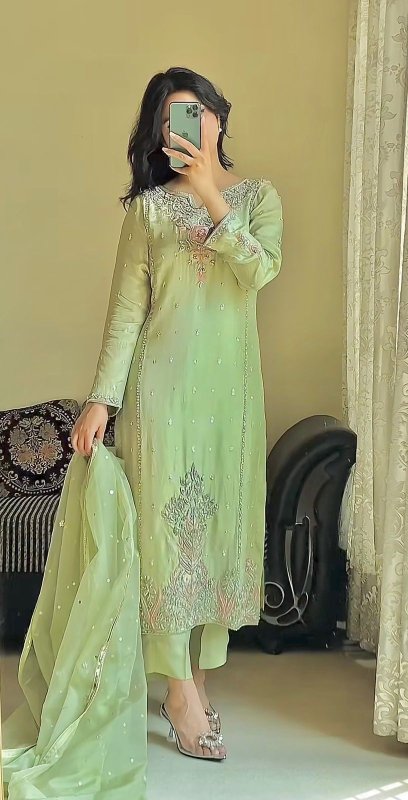 Light Green Color Beautiful Partywear Dress in Georgette Fabric