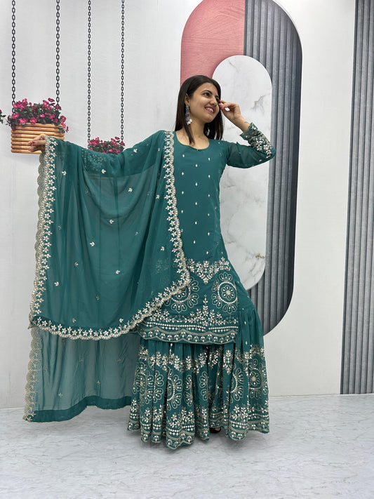 Beautiful Sharara Suit For Wedding Function in Georgette Fabric