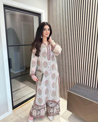 Party Wear Look Heavy Faux Georgette Top Plazzo & Dupatta Set