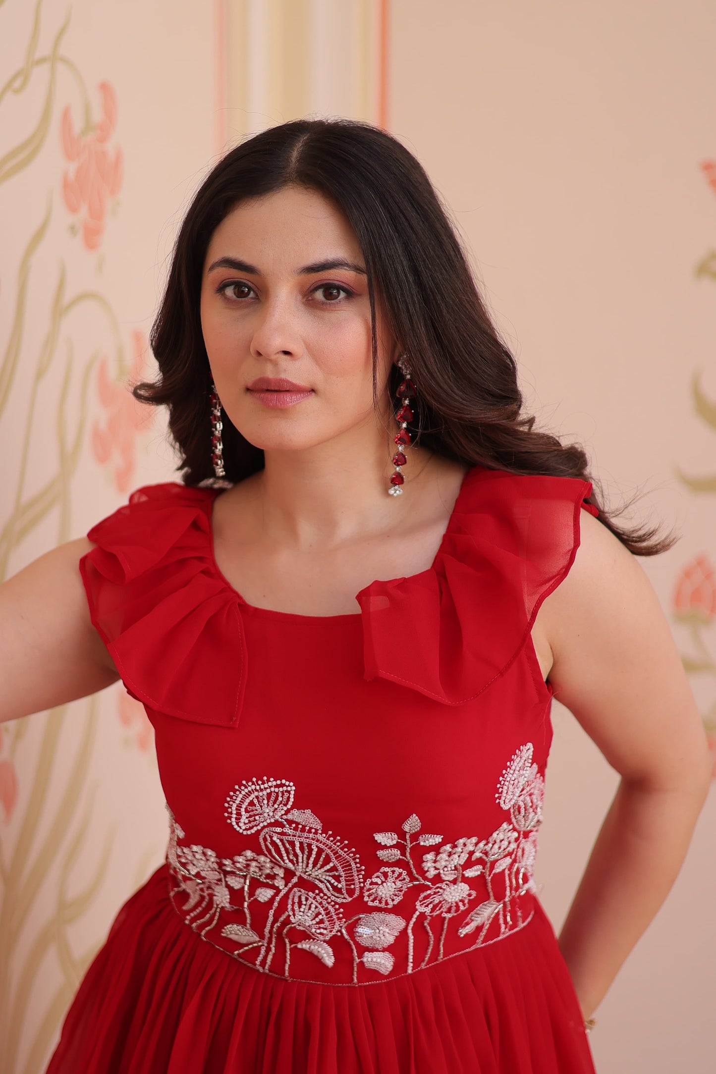 red Color Beautiful Gown in Georgette Fabric