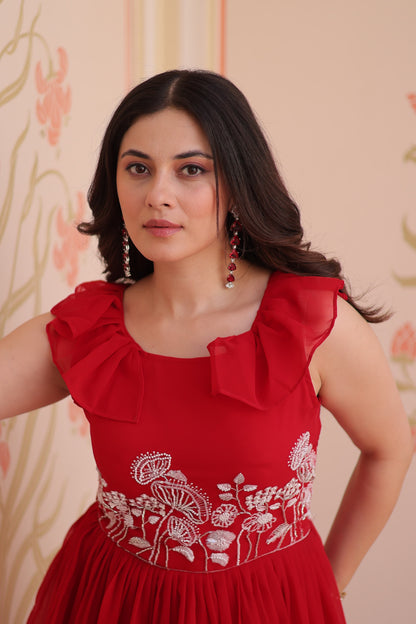 red Color Beautiful Gown in Georgette Fabric