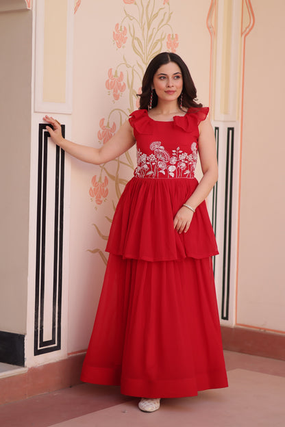 red Color Beautiful Gown in Georgette Fabric