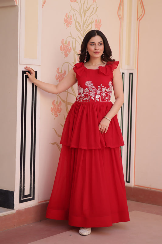 red Color Beautiful Gown in Georgette Fabric