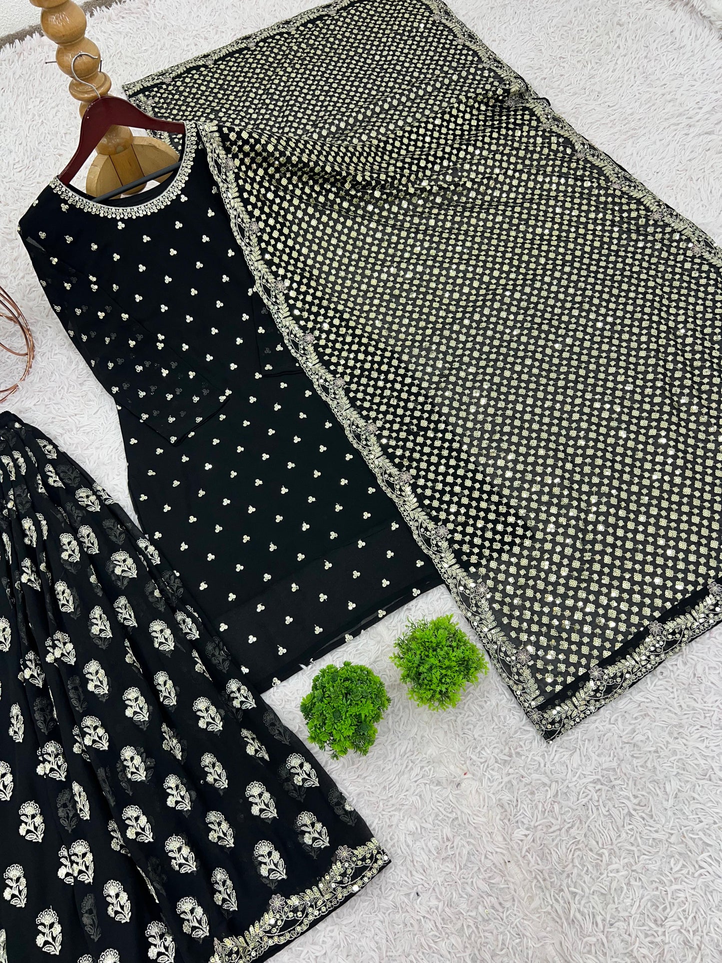 Black Color Beautiful Plazo Dress in Georgette Fabric