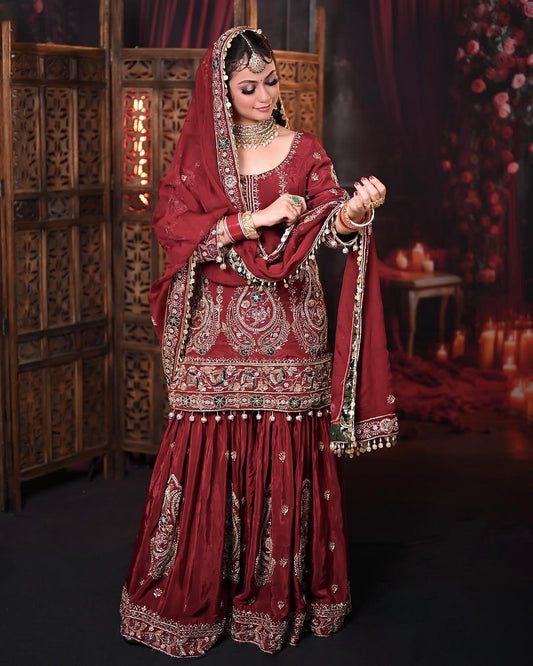 Maroon Red Color Beautiful Plazo Suit in Georgette Fabric