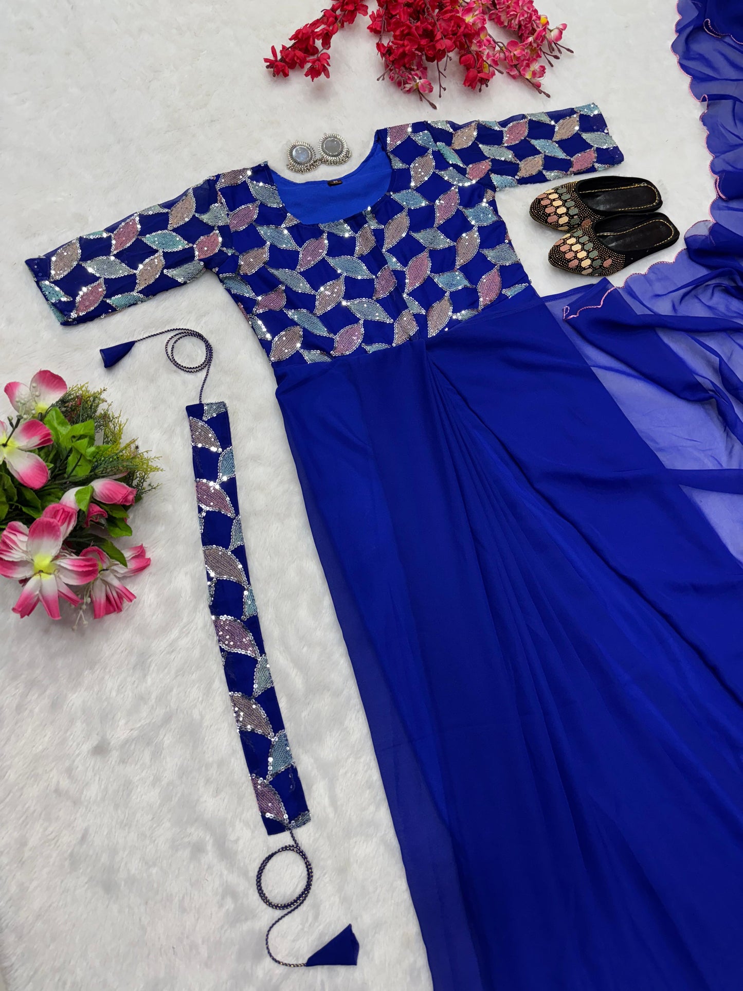 blue color beautiful trending zip nd go embroidery saree