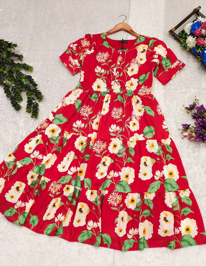 Summer Wear Kurti MAxi in Muslin Fabric