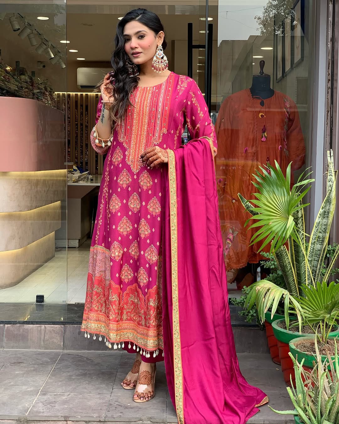 Pink Color New Pakistani Reshmi Suit Set