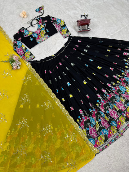 Black Color Partywear Lehenga Choli in Georgete Fabric