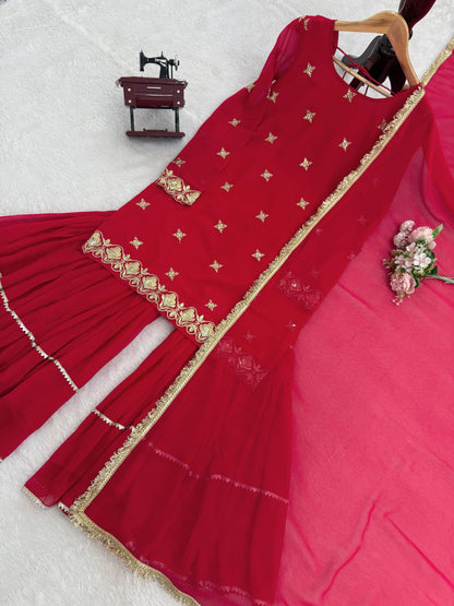 Red Colour Beautiful Partywear Dress in Georgette Fabric