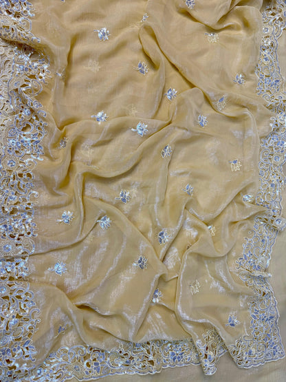 Yellow Color Beautiful  Soft Crunchy Silk Saree