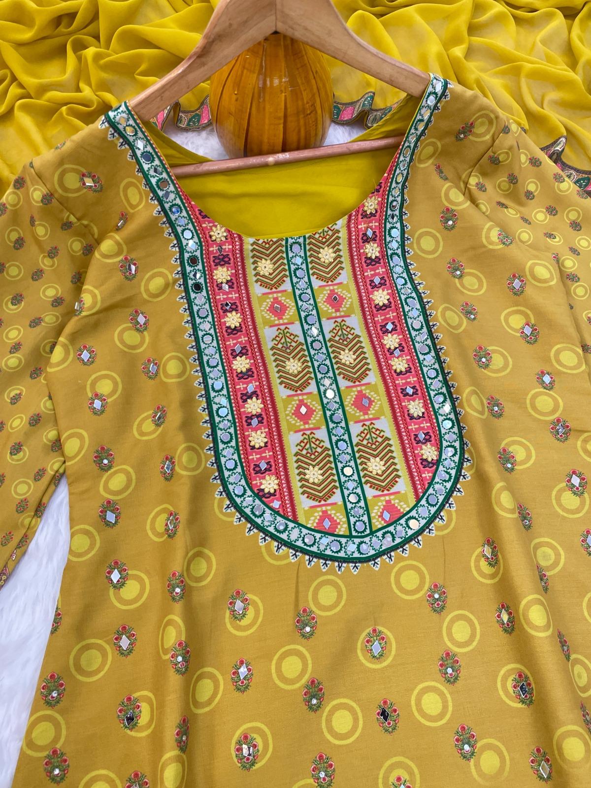 Yellow Color Beautiful Partywear Dress in Muslin Cotton Fabric