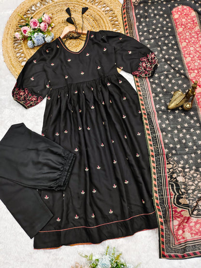 Fancy Anarkali Gown in Coton Fabric in black color