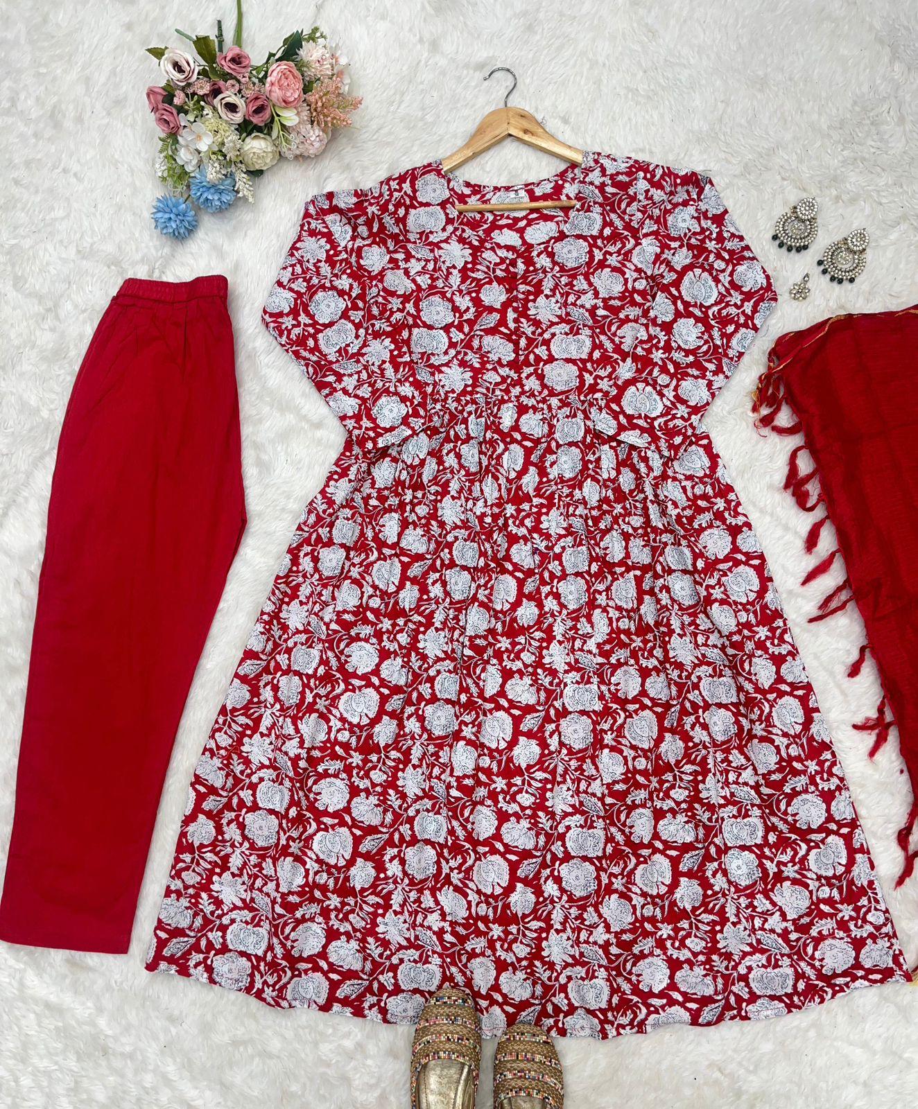 Red Color Beautiful Cotton Wear Dress