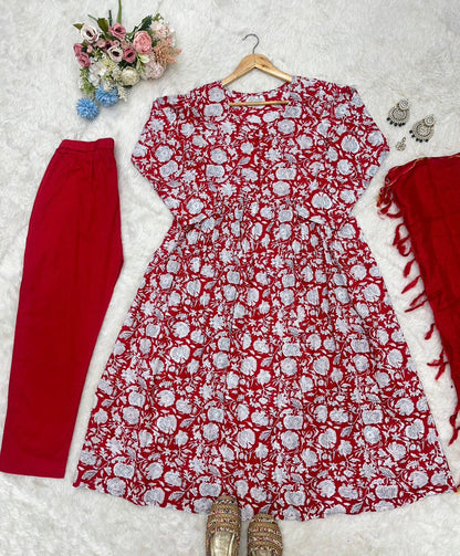 Red Color Beautiful Cotton Wear Dress