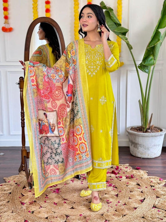 Yellow Color Beautiful Partywear Dress in Cotton Fabric
