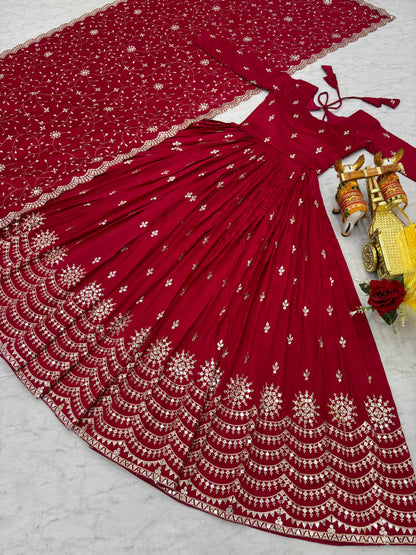 Pink Color Beautiful Partywear Gown in Vichitra Silk