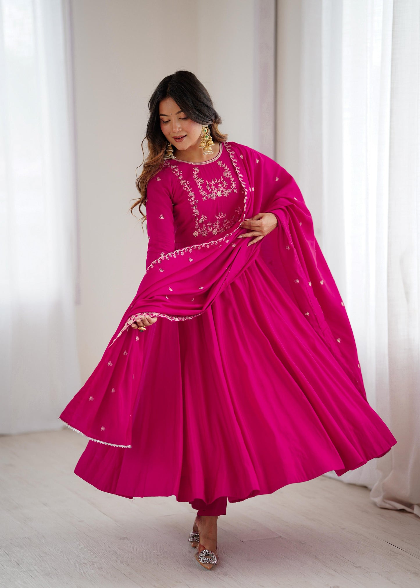 Pink Colour beautiful silk anarakli dress