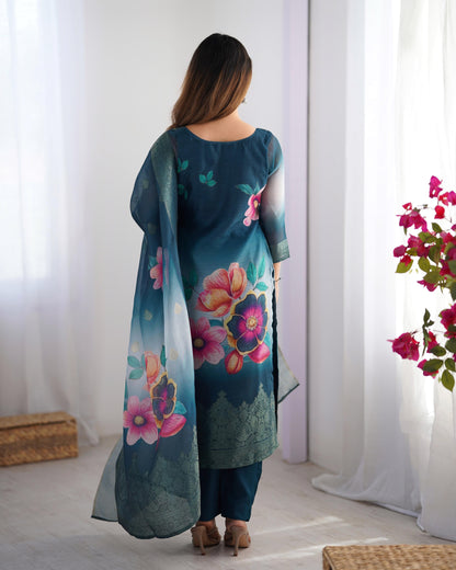 Blue Color Beautiful Chanderi Silk FAbric Dress