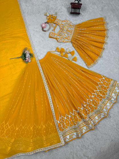 yellow Color Beautiful Partywear Dress in Georgette Fabric
