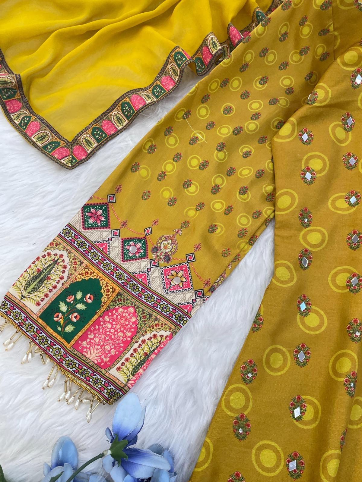 Yellow Color Beautiful Partywear Dress in Muslin Cotton Fabric