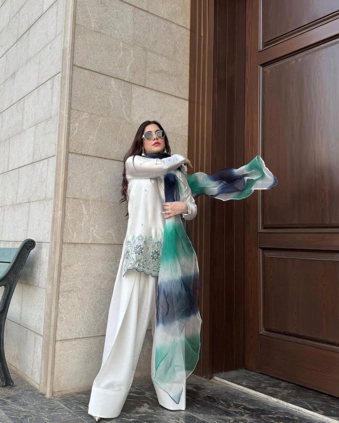 Roman Silk Fabric Salwar Kameez in Off white color