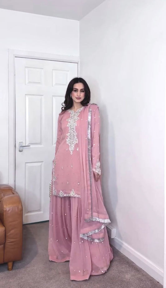 Pink Color Beautiful Plazo Suit In Georgette Fabric
